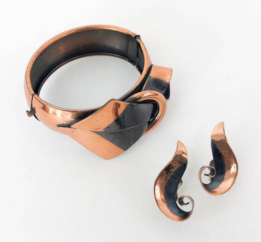 1950s Copper Bracelet & Clip Earring Set