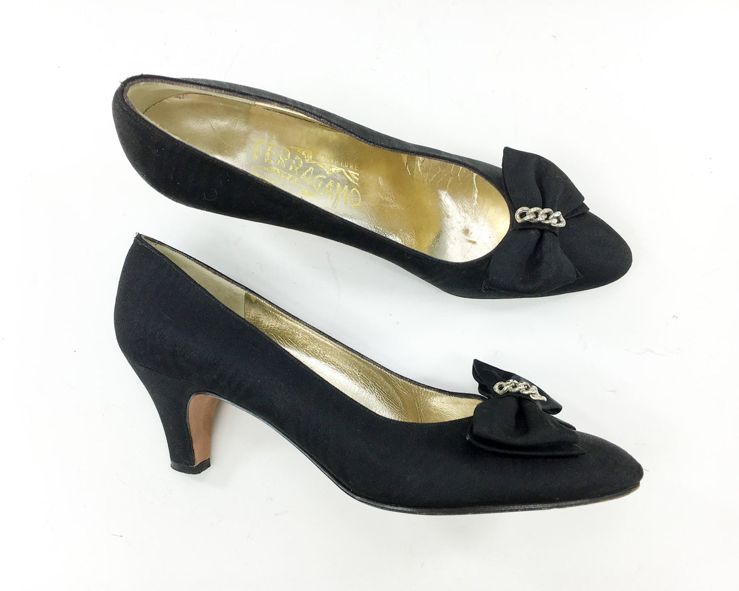 Ferragamo Black Silk Pumps | Black Evening Shoes, Size 6AA