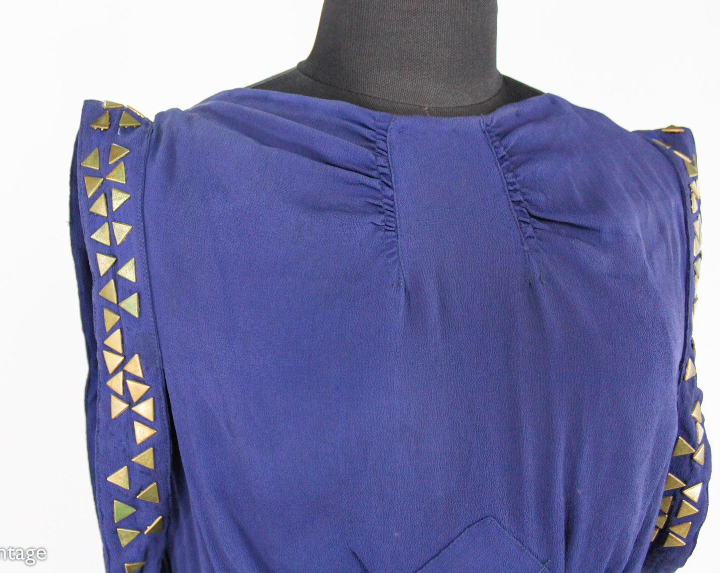 1930s Violet Purple Crepe Evening Dress, Grecian Style Brass Studded Gown, Medium