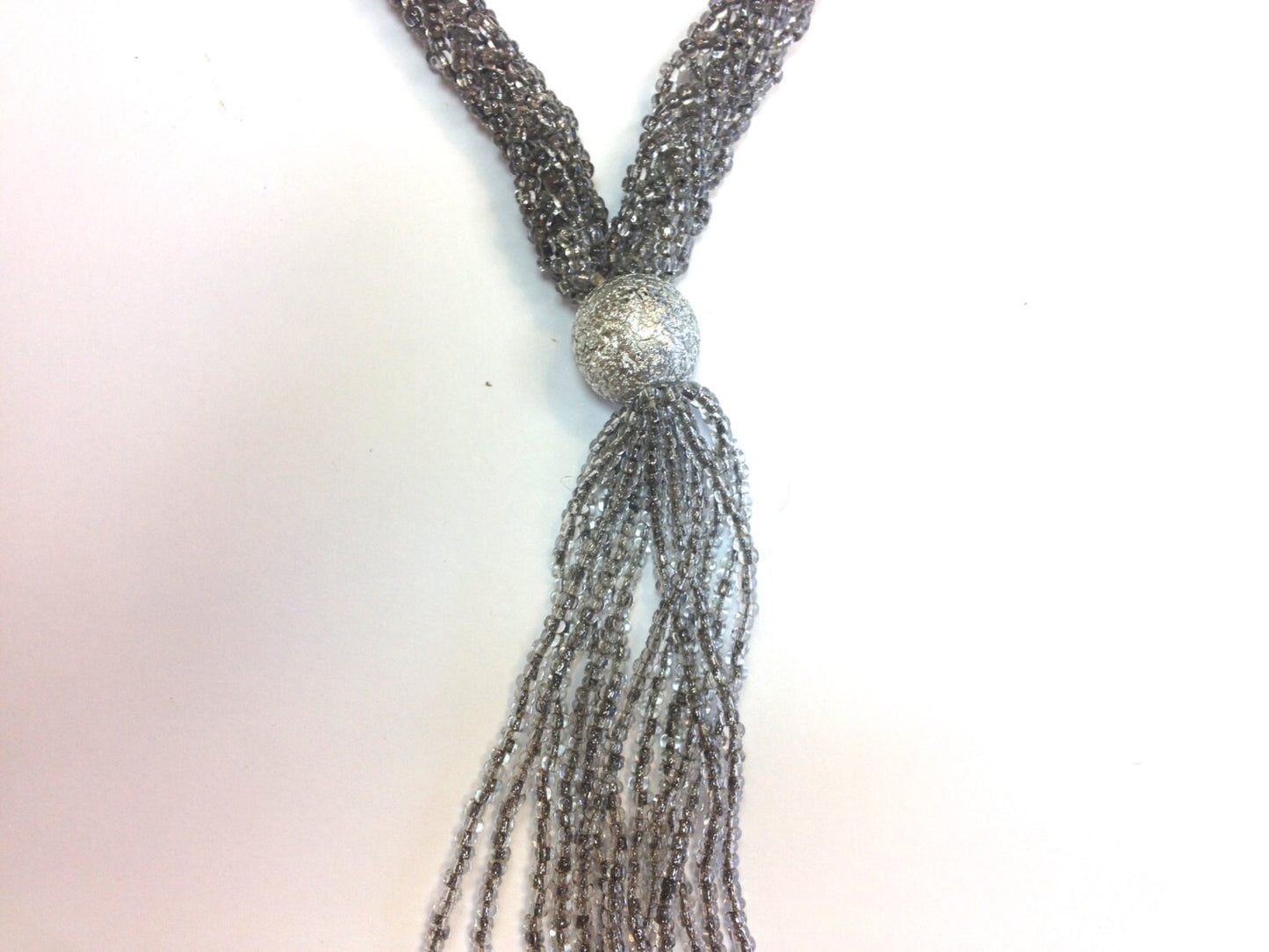 1900s Silver Glass Beaded Rope Necklace | Flapper Tassel Pendant