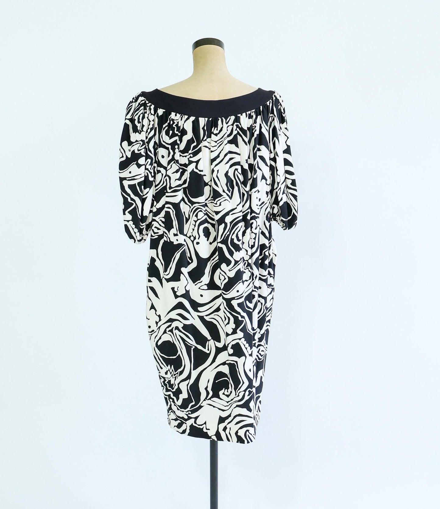 Saint Laurent Vintage 1990s Black White Floral Print Dress, 40