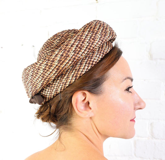 1950s Tweed Woven Straw Hat