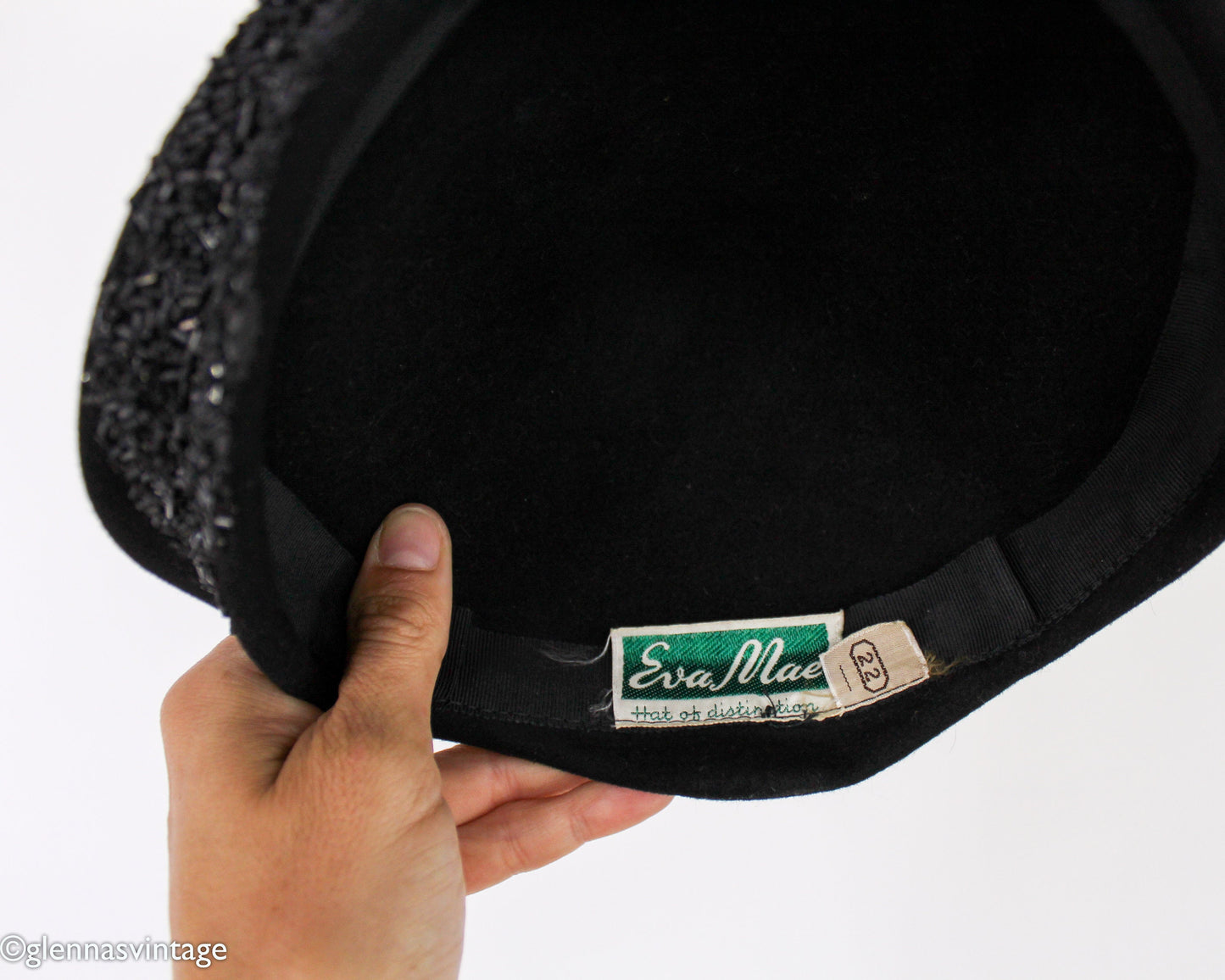 1940s Black Sequin Hat, Black Wool Felt Fascinator