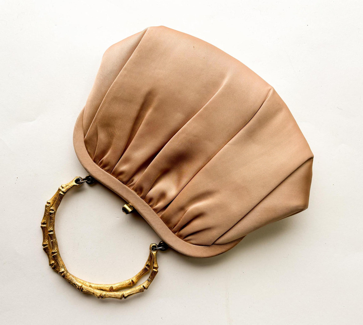 1950s Beige Satin Evening Bag | 50s Beige Silk Satin Evening Handbag | After Five