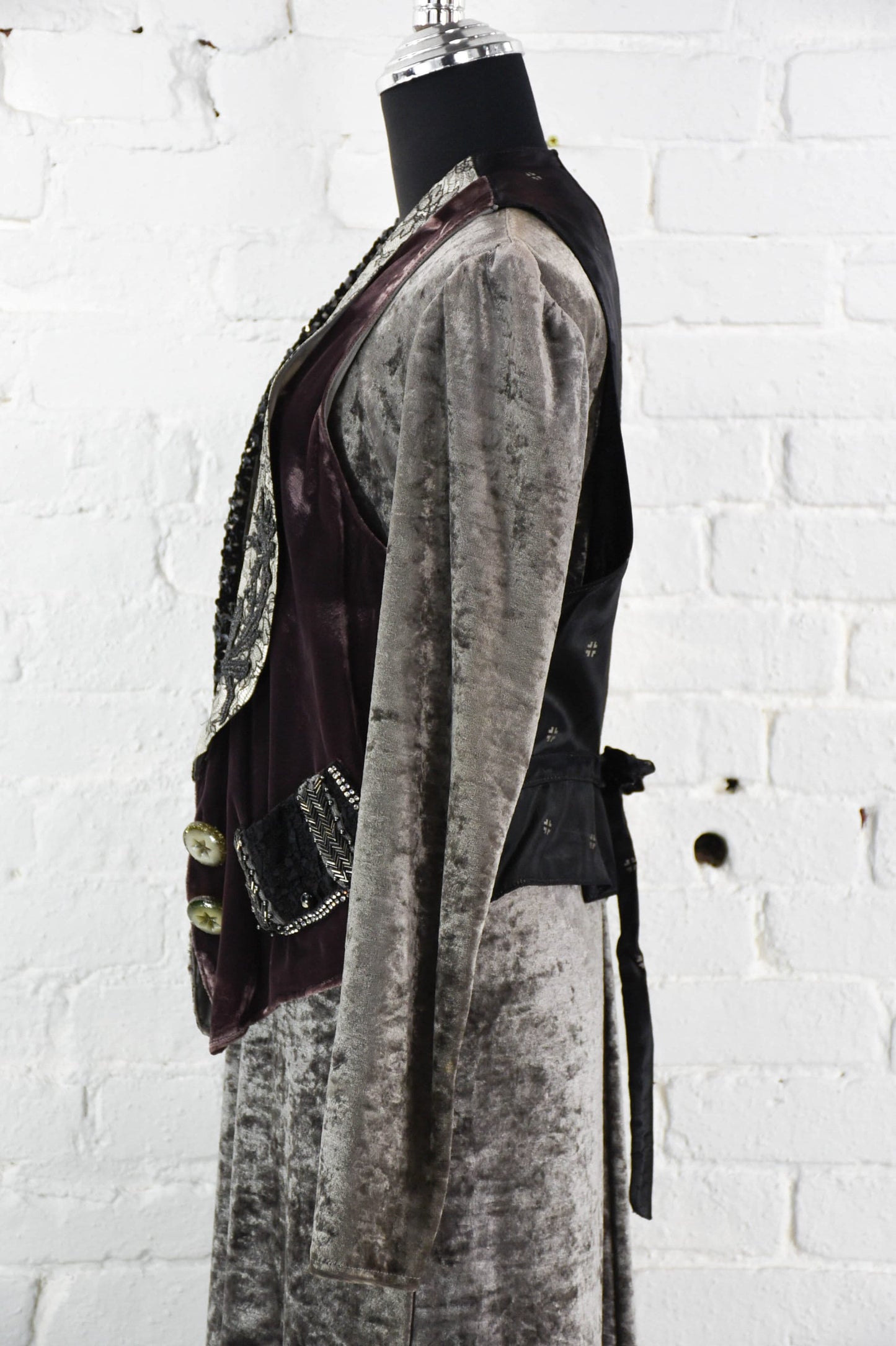 1980s Velvet Maxi Dress & Handmade Vest Set | BoHo, Medium