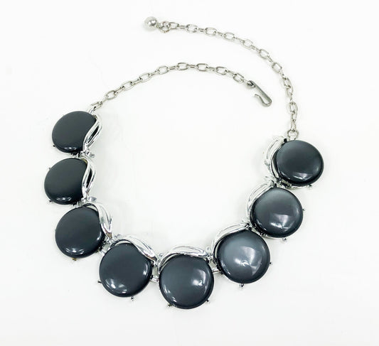 1960s Gray Lucite Circles Necklace | 60s Gray Lucite Circles Choker