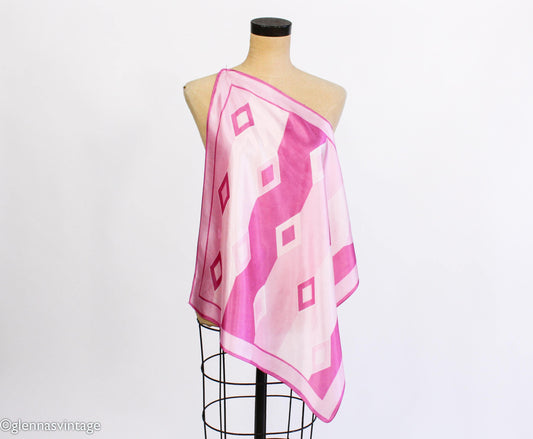 1960s Pink Diamond Op Art Print Scarf