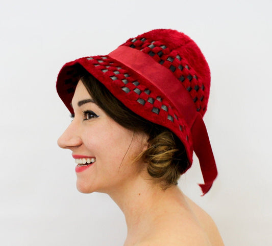 1960s Jacques Heim Paris Red Mohair Bucket Hat