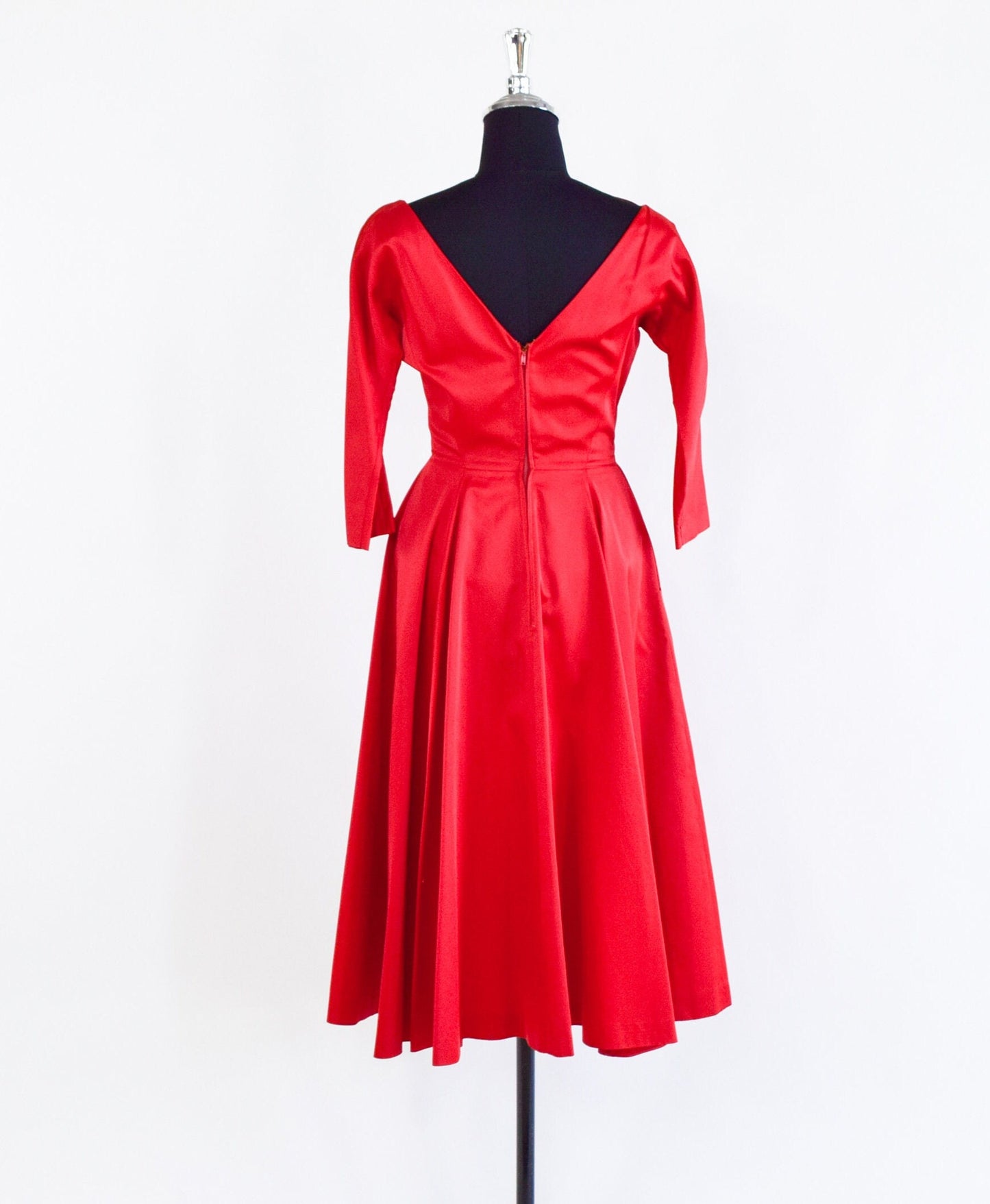 1950s Red Satin Party Dress, Holiday Party, Small