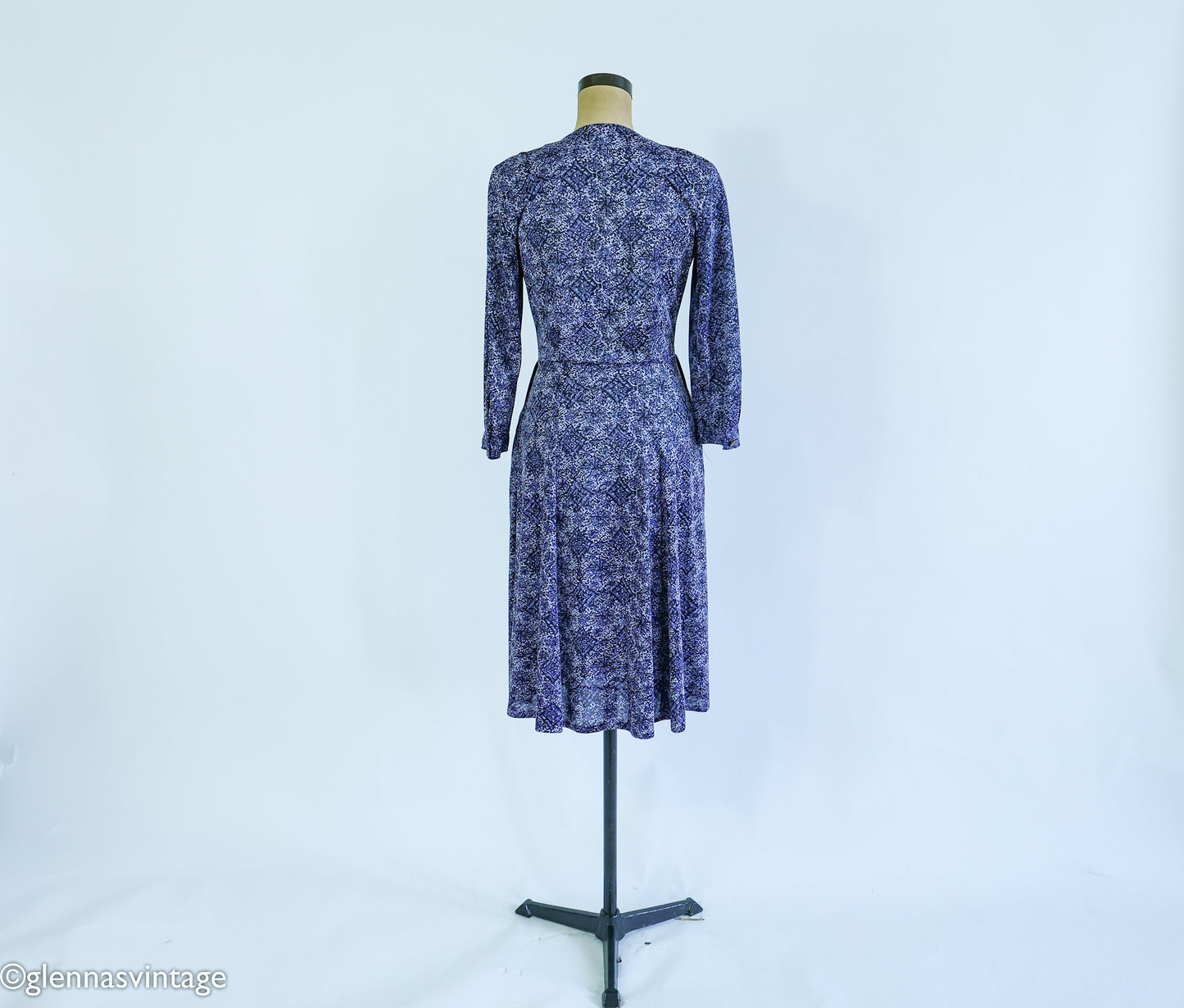 1950s Purple Floral Print Dress, Medium