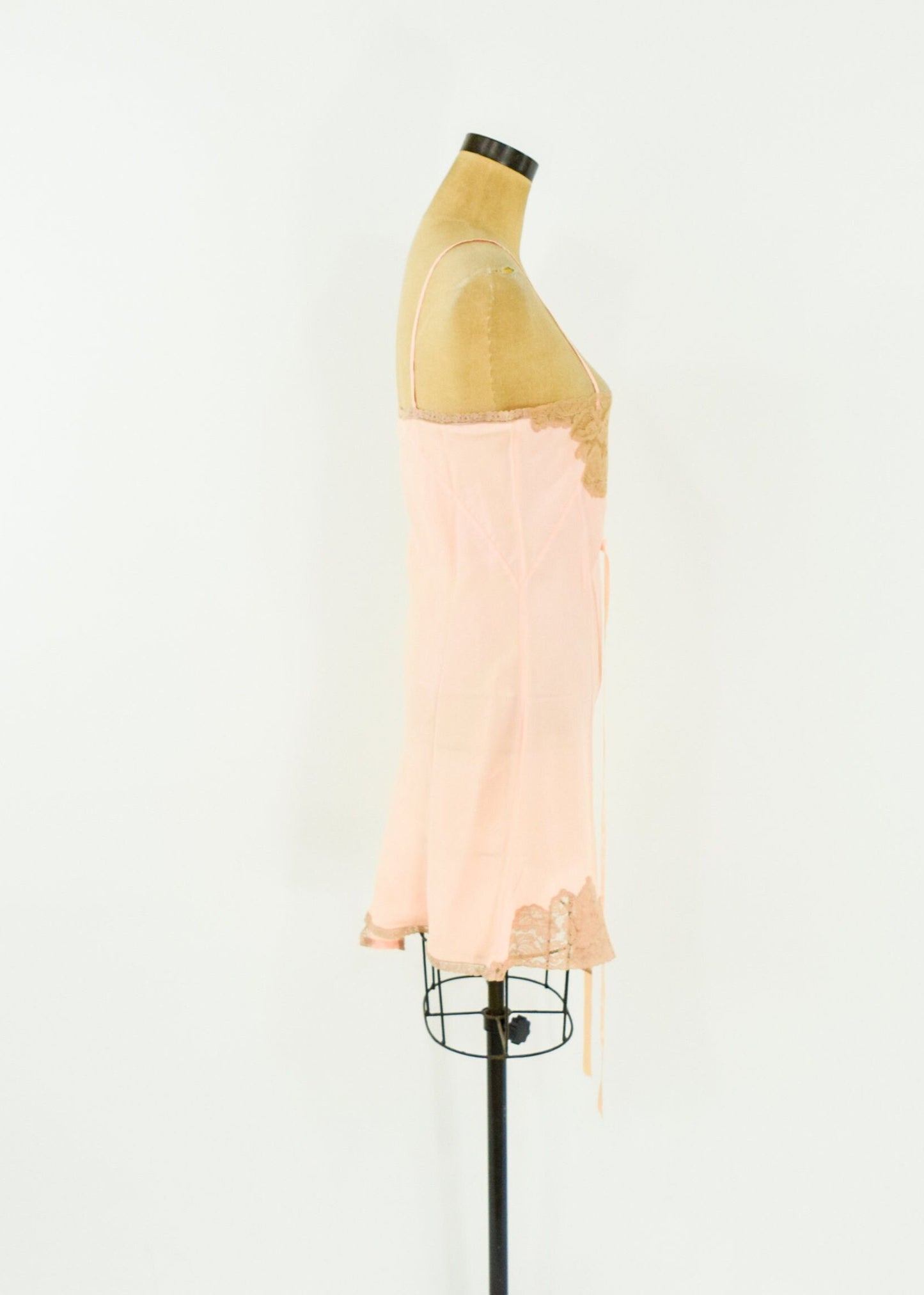 1920s Peach Silk Slip Lingerie | 20s Pink & Beige Lace Slip | Peach Romper | Small