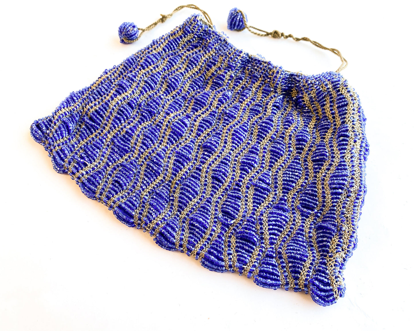 1900s Vintage Blue Beaded Evening Bag | Glass Beads Purse