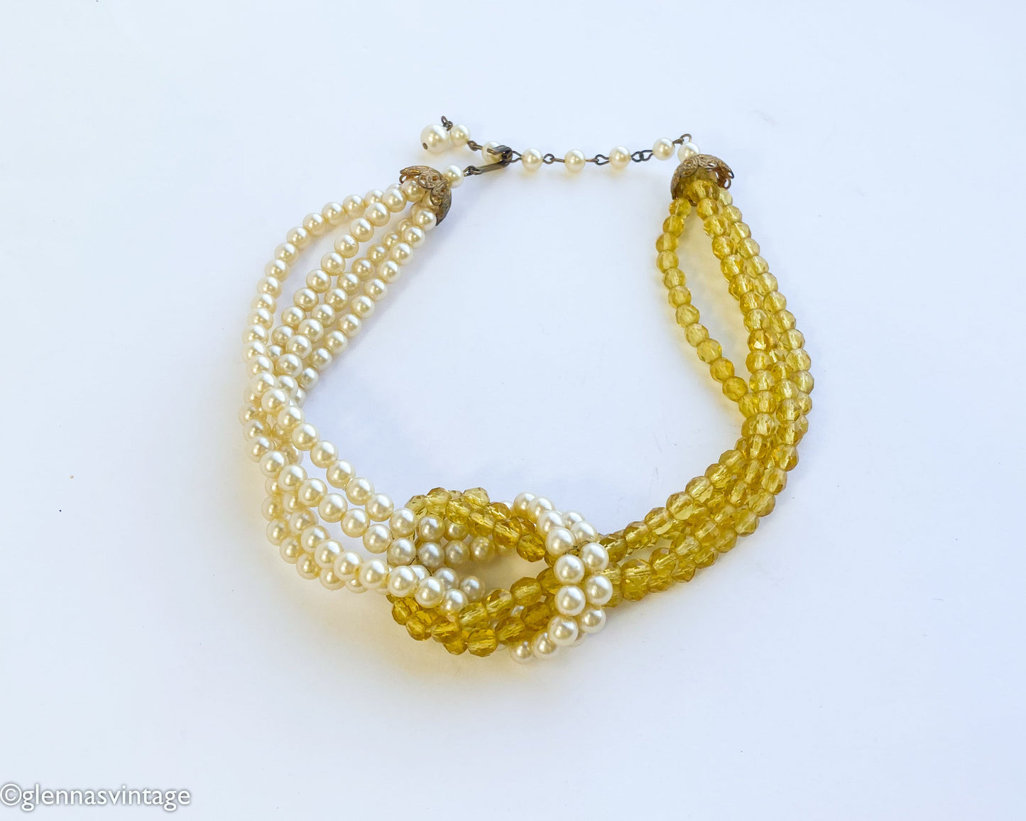 1950s Gold Crystal Necklace | 50s Crystal & Pearl Choker