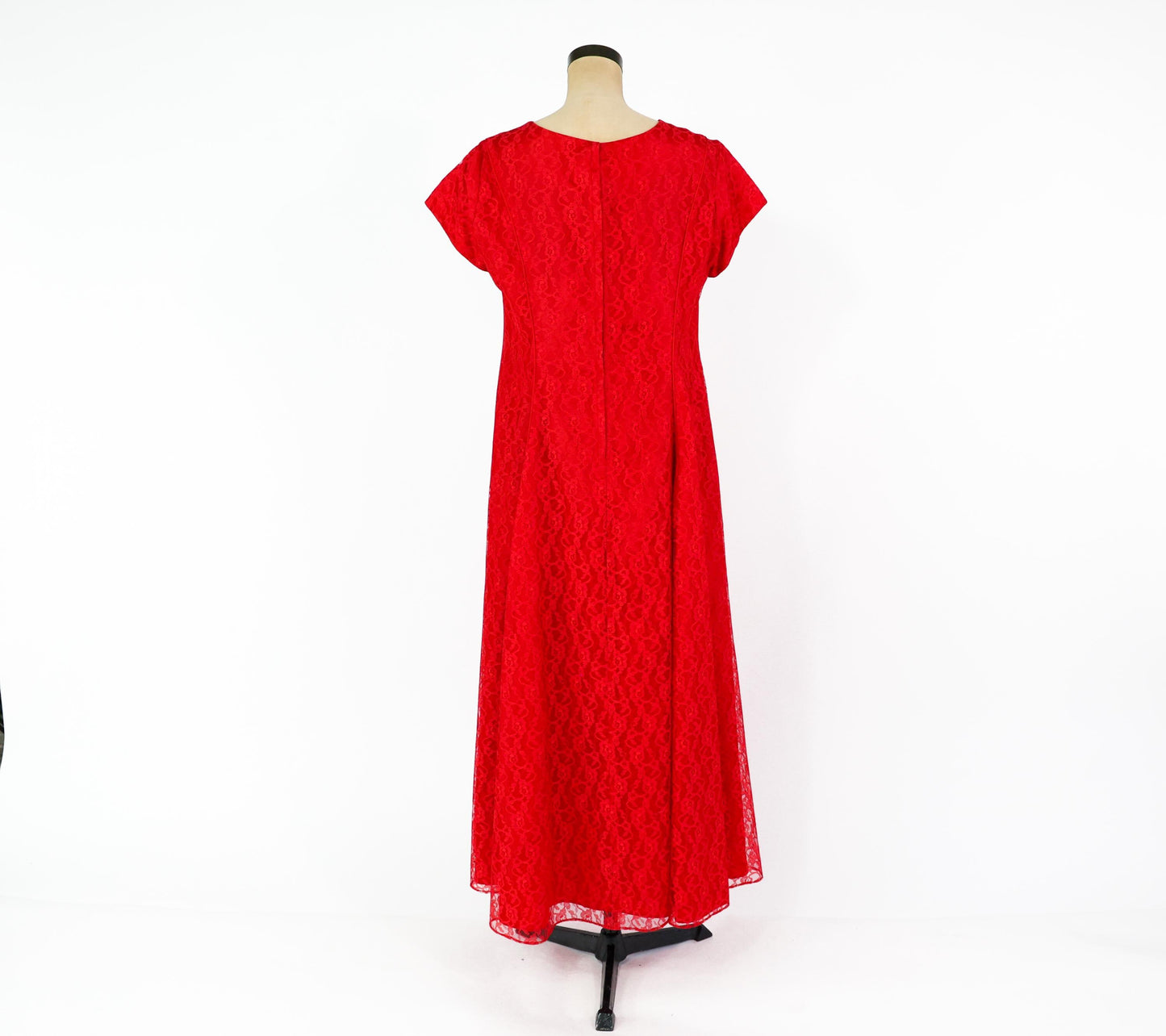 1960s Red Lace Maxi Dress, Extra Large