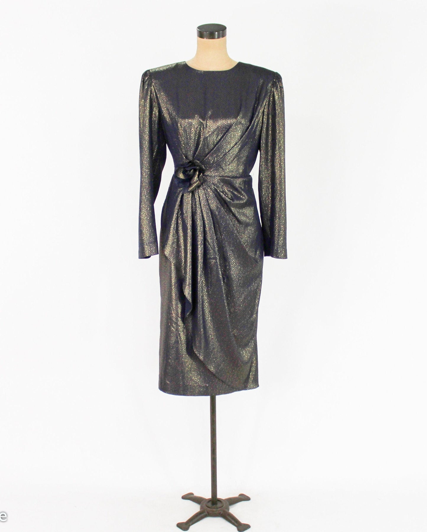 1980s Estevez Black & Gold Evening Dress, Medium