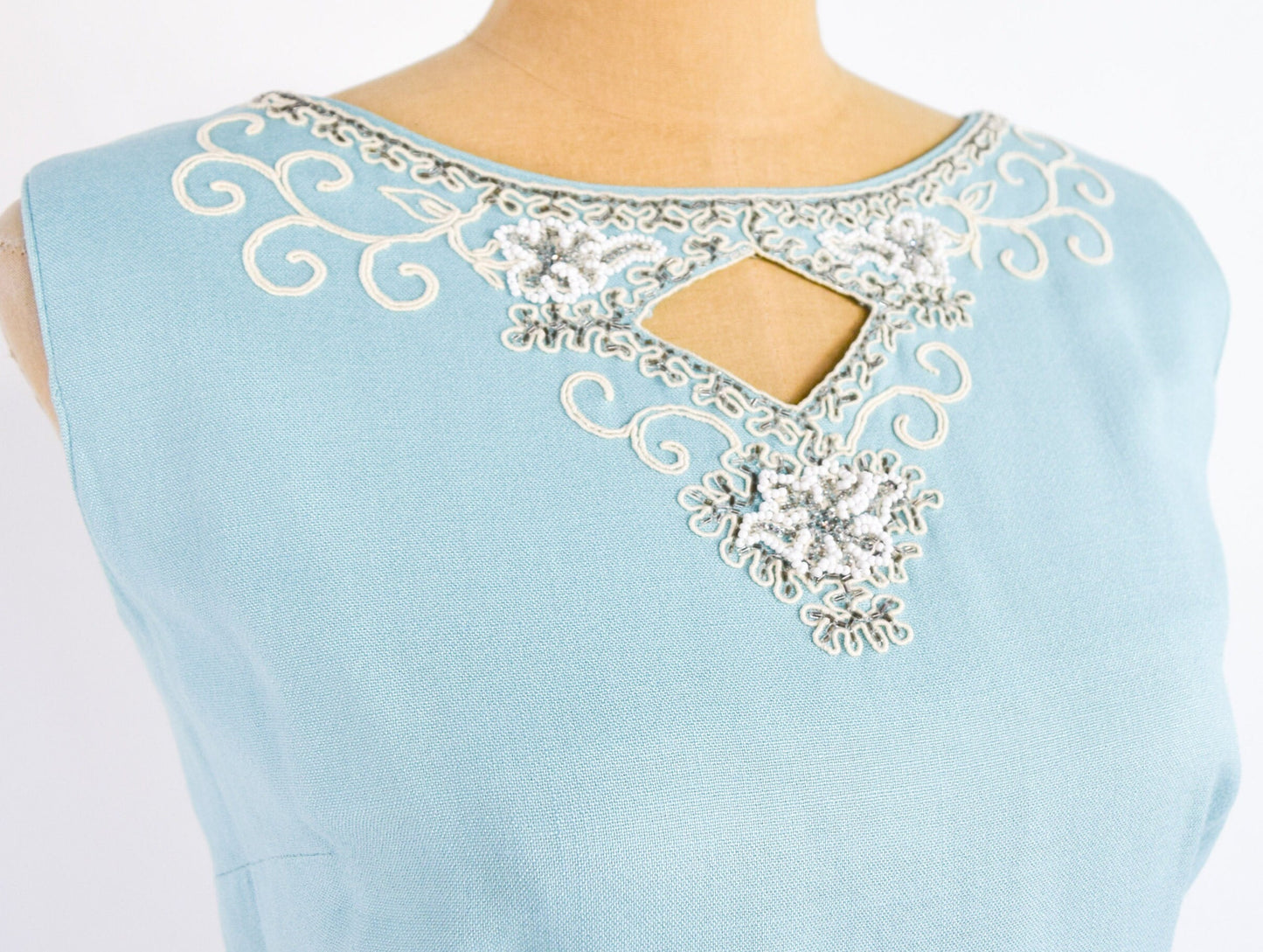 1950s Turquoise Sheath Dress & Beaded Jacket Set