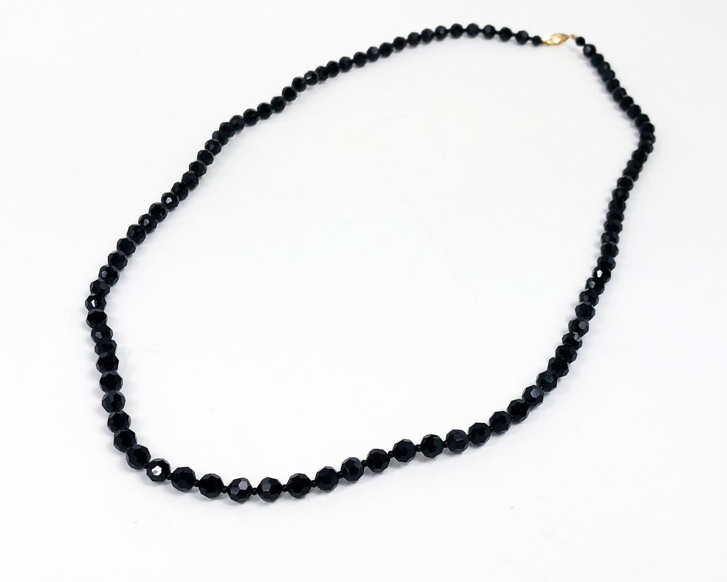1950s Black Glass Necklace | 50s Black Faceted Glass Necklace | Black Glass Rope