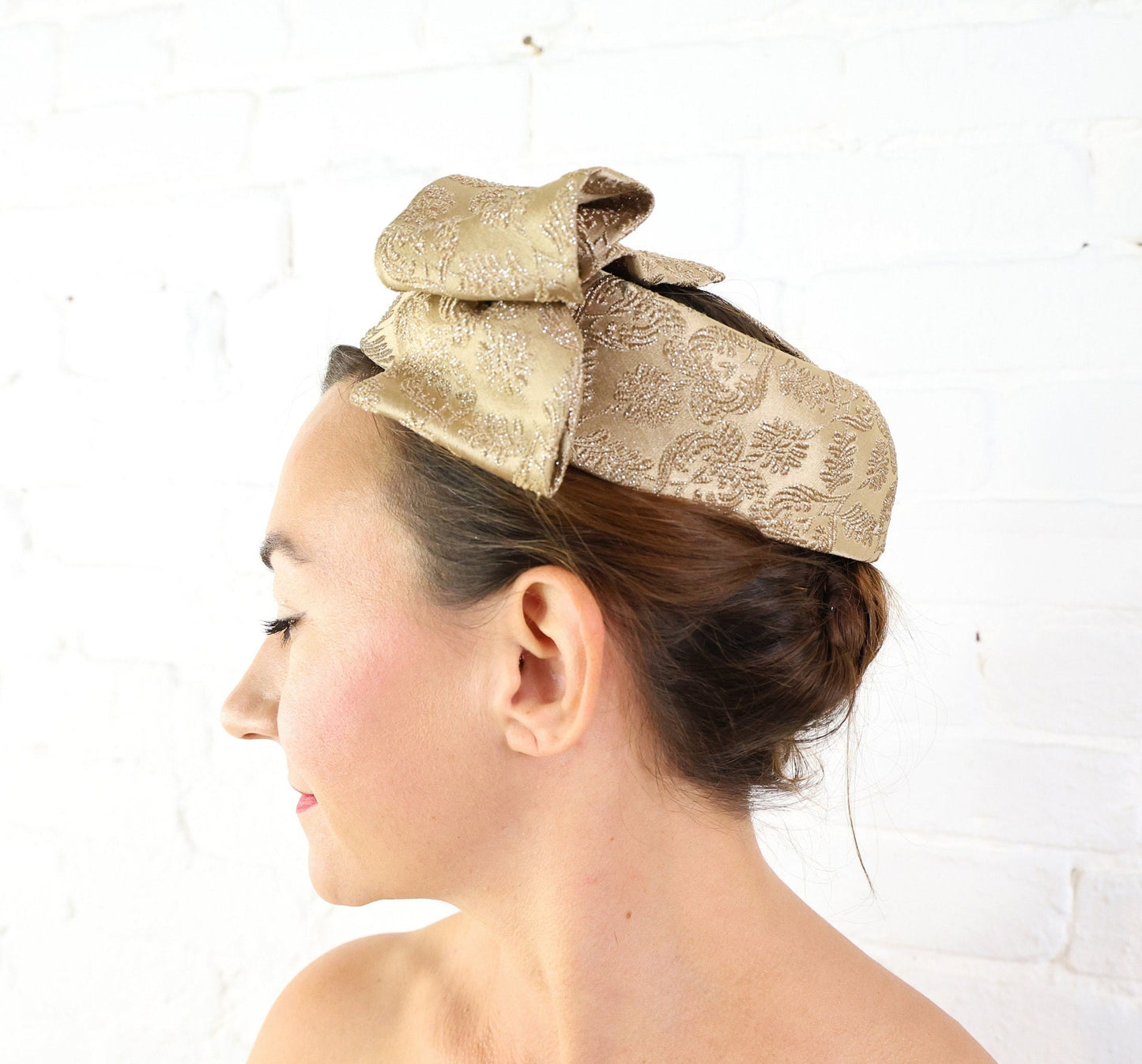 1950s Beige Brocade Ring Fascinator, Cocktail Hat