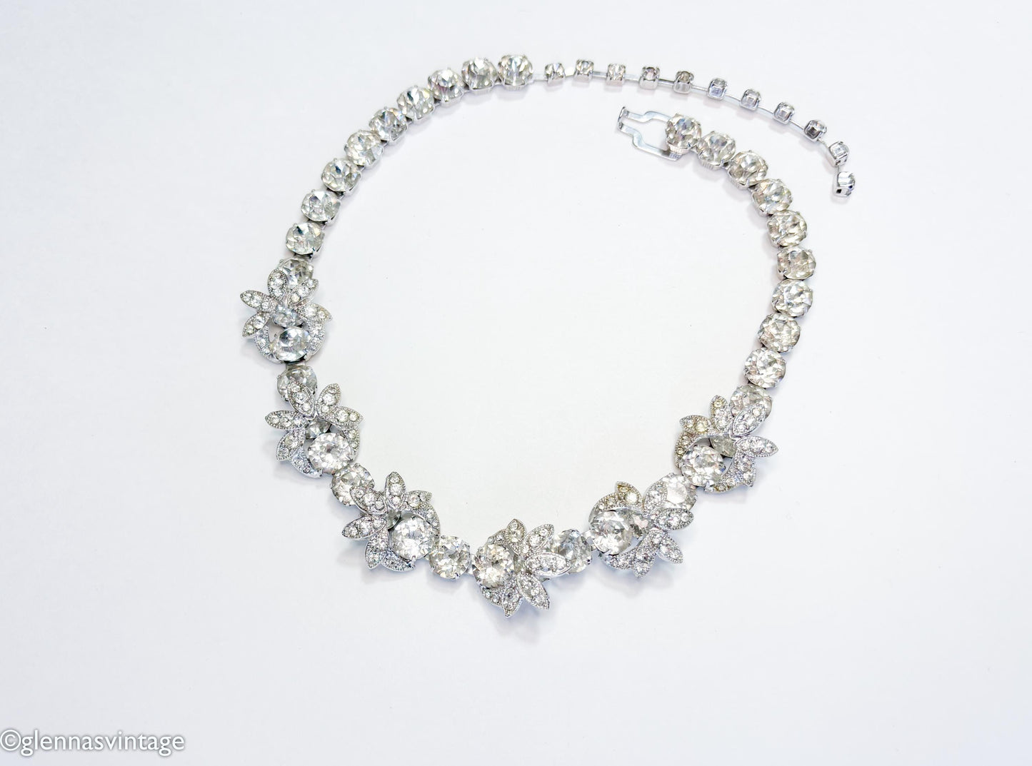 1950s Eisenberg Silver Rhinestone Choker Necklace
