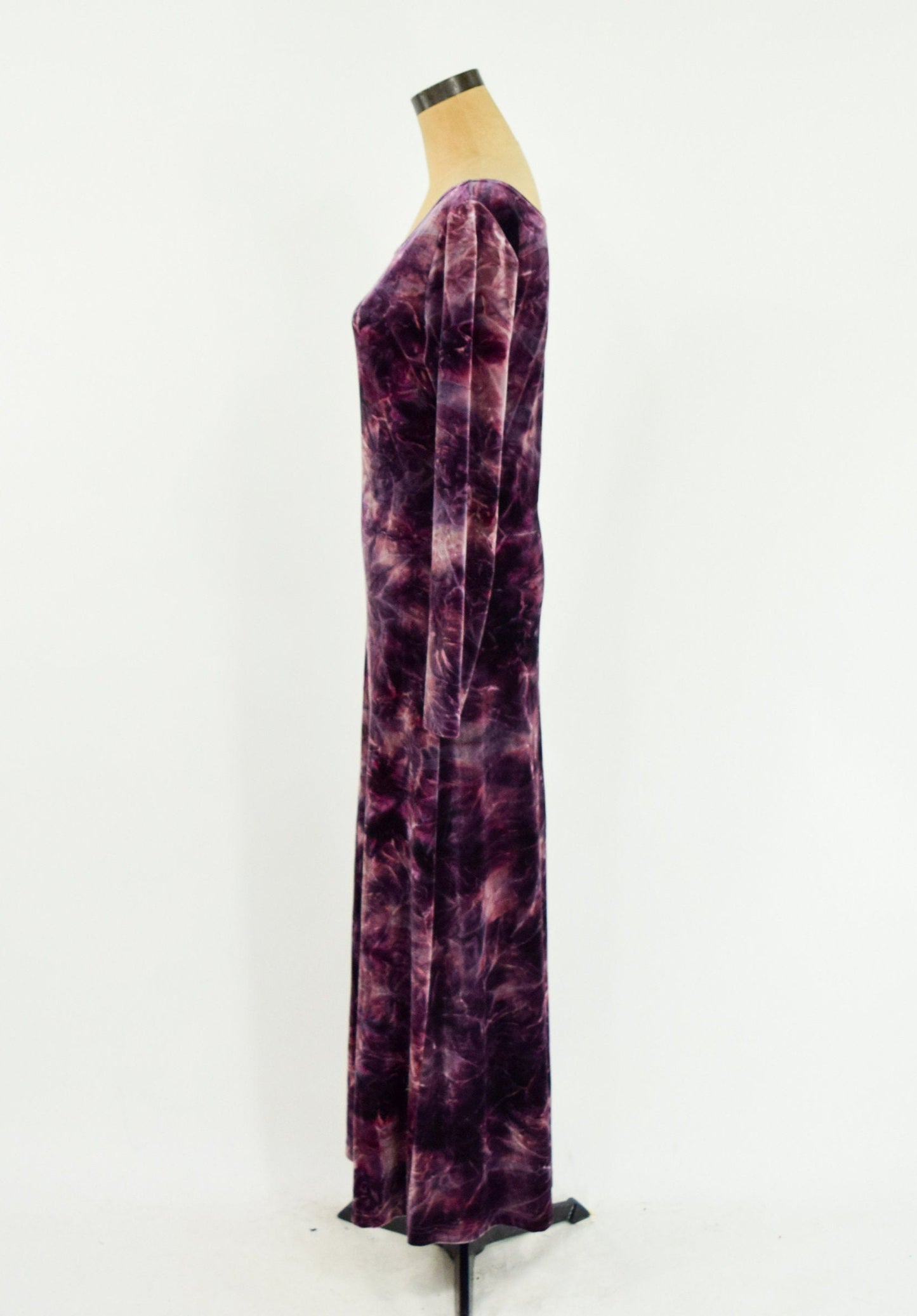 1990s Purple Tie Dye Velvet Maxi Dress, Large