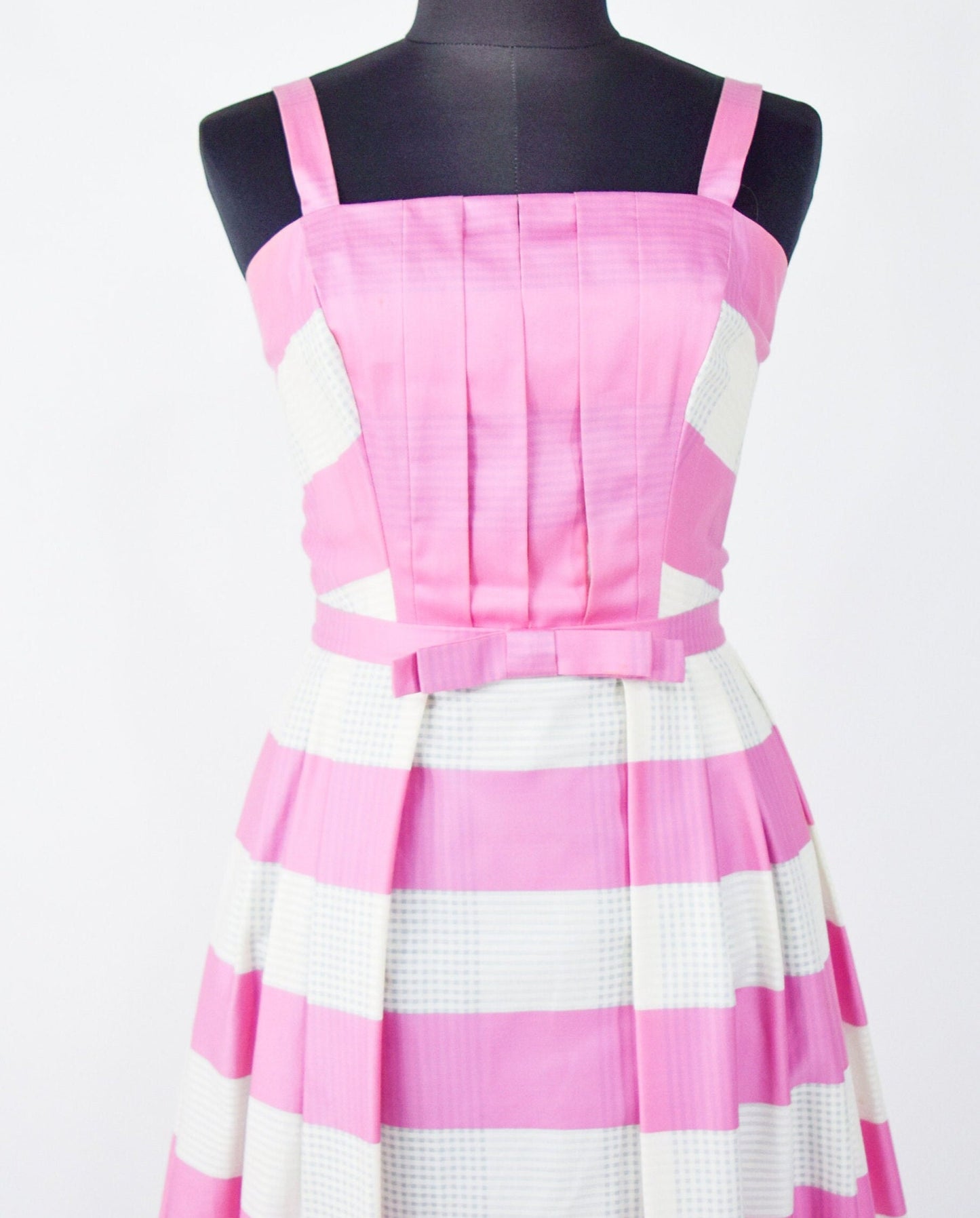 1950s Pink Stripe Cotton Dress | 50s Pink Sun Dress | Barbie Pink Dress | Pat Primo | XS