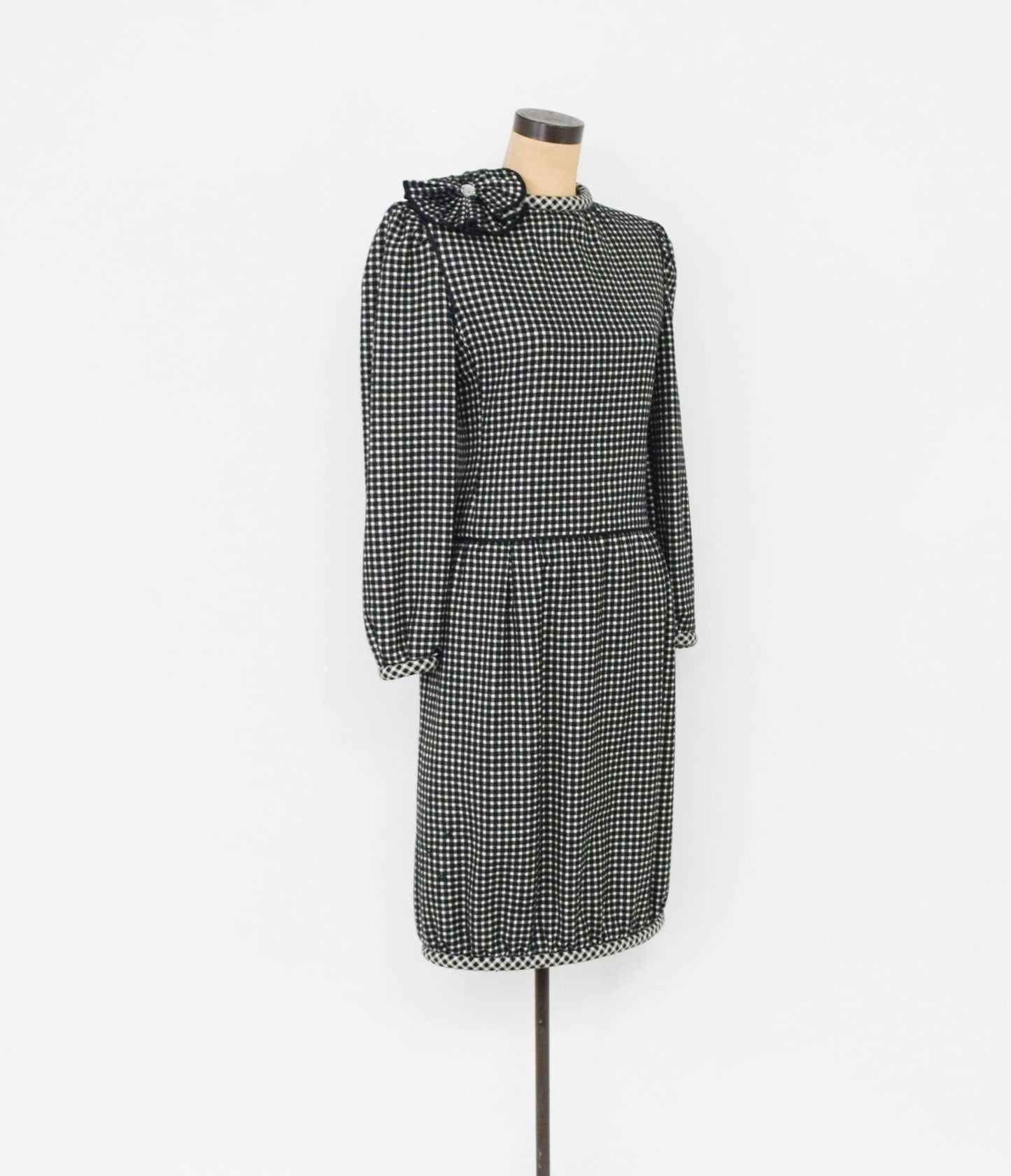 1980s Nina Ricci Black Checked Wool Dress, Medium