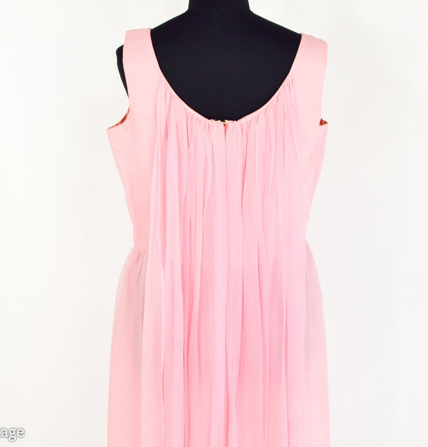 1950s Pink Chiffon Party Dress | Sequin Beaded Cocktail Gown, Large