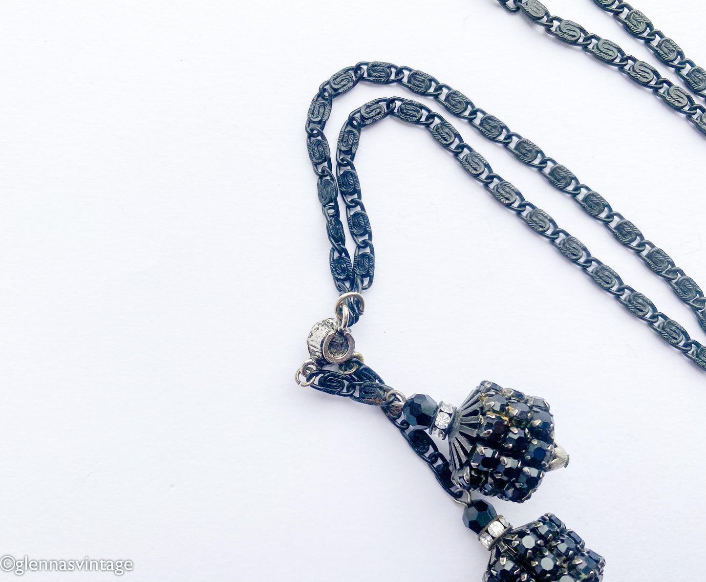 1950s Black Bolo Necklace | Vintage Rhinestone Pendant