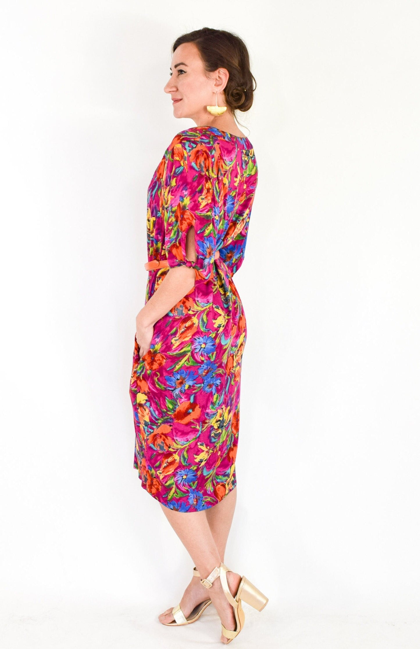1980s Ungaro Pink Floral Shift Dress, Large