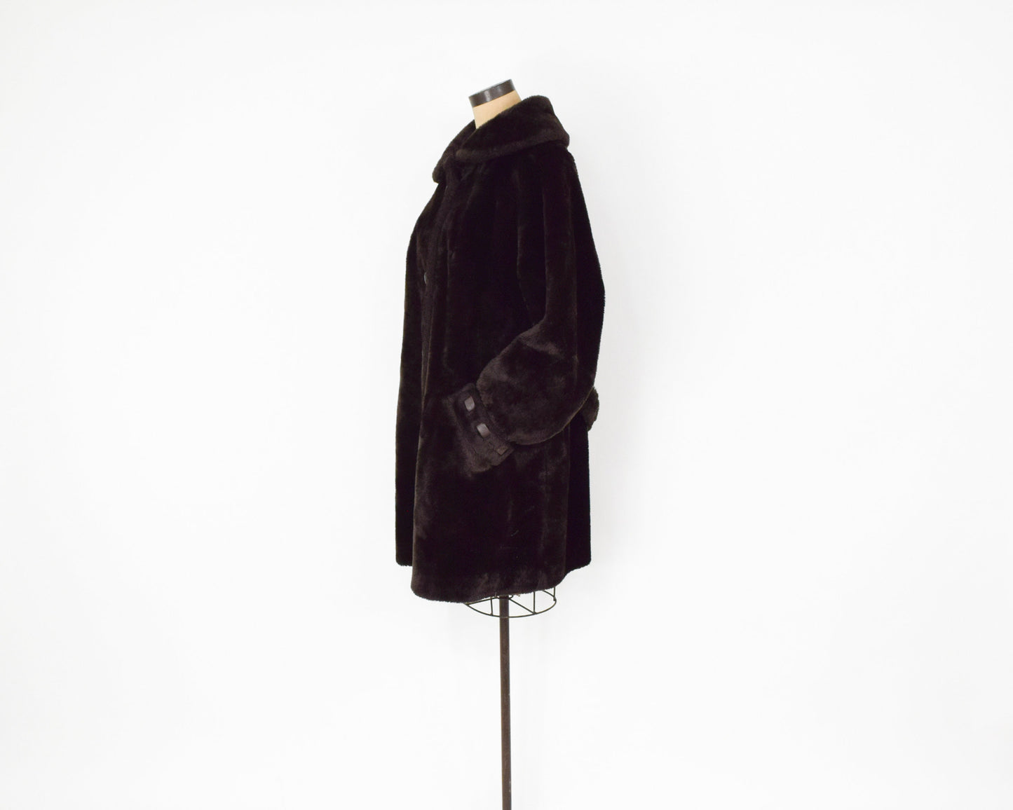 1960s Mod Dark Brown Faux Fur Coat, XXL 50" Bust