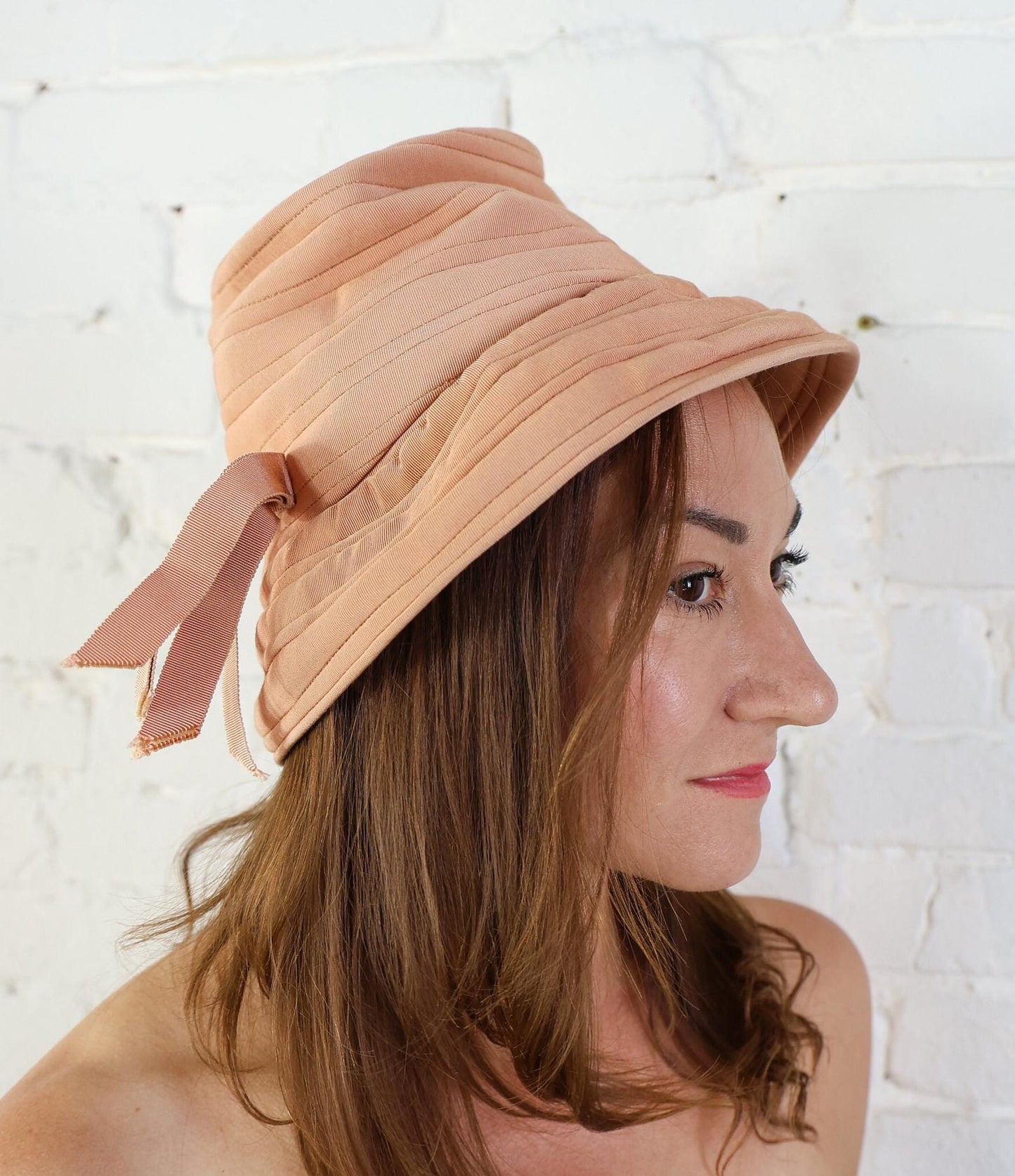 1940s Taupe High Crown Hat