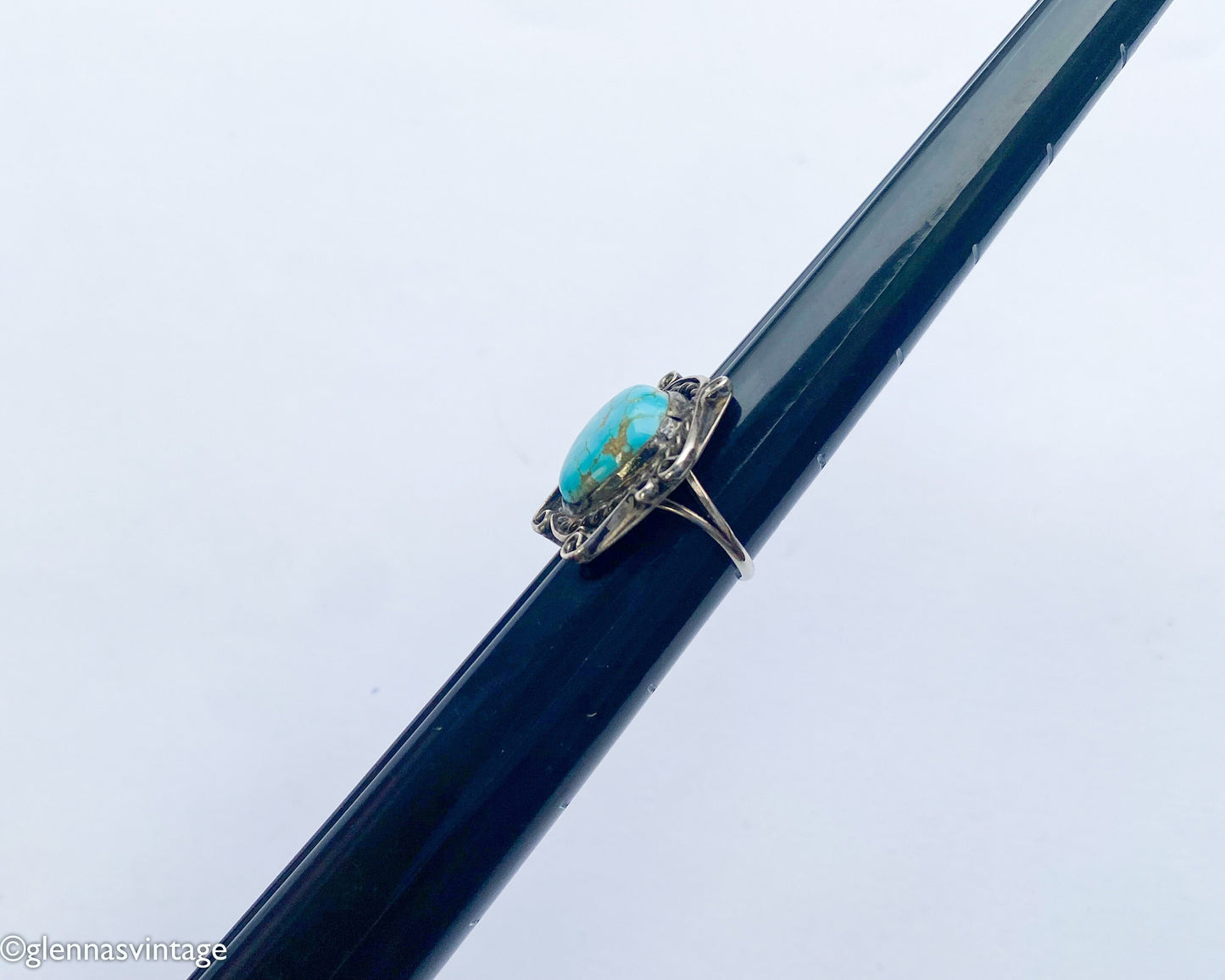 1950s Southwest Turquoise Sterling Silver Ring | Size 6 3/4