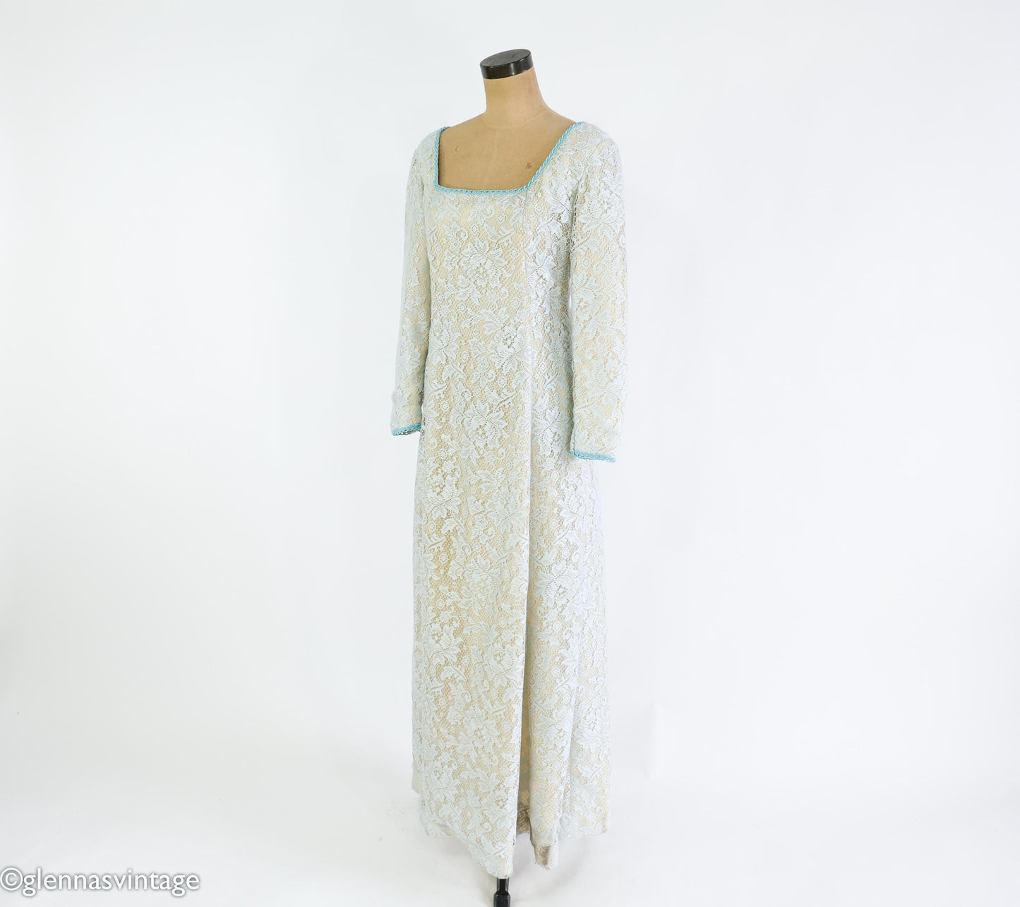 1970s Beige & Creme Lace Maxi Dress, Medium