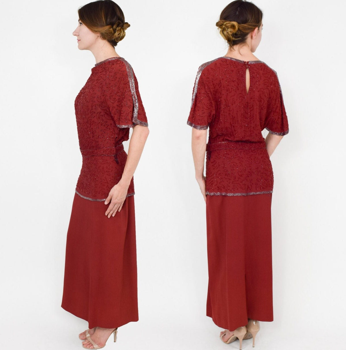 1940s Burgundy Beaded Evening Gown | 40s Red Gown |  Old Hollywood | Medium