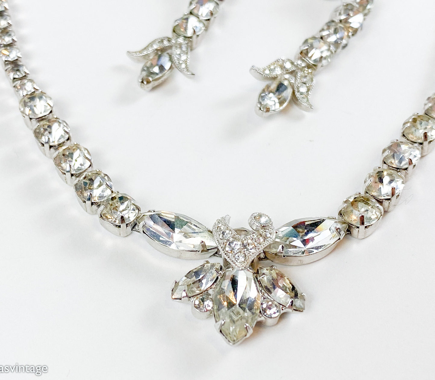 Eisenberg | 1950s Rhinestone Necklace & Earrings Set | 50s Rhinestone Pendant Necklace | Matching Earrings | Eisenberg E