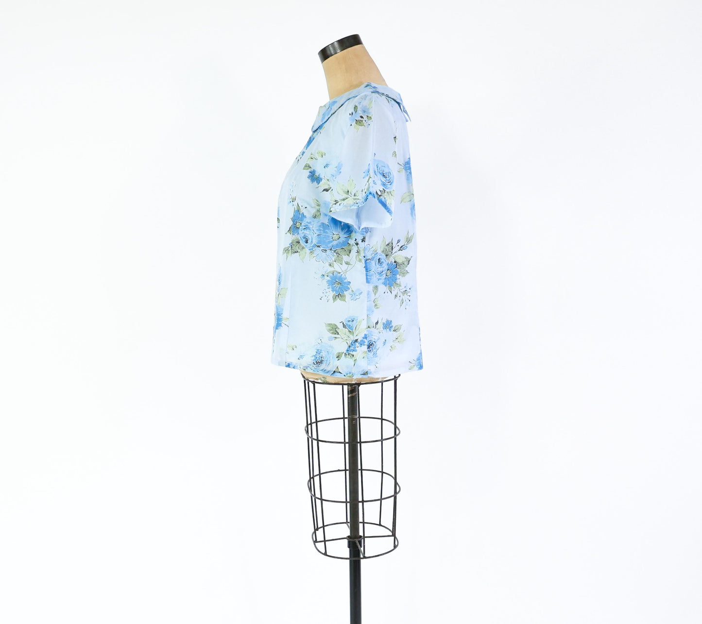 1960s Blue Floral Print Top, Extra Large, 42" Bust