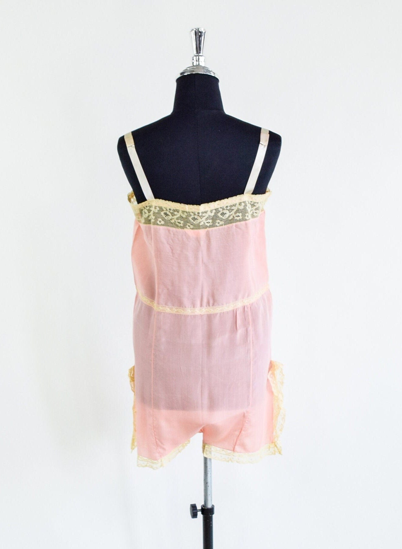 1920s Pink Silk Romper Lingerie, Step In, Extra Small
