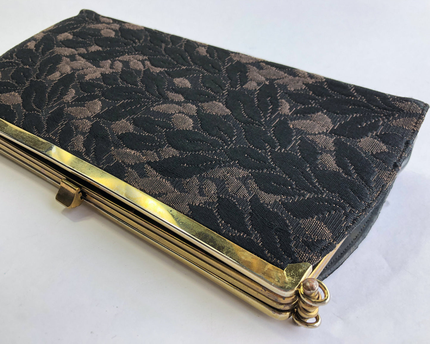 1960s Black Floral Convertible Purse Handbag