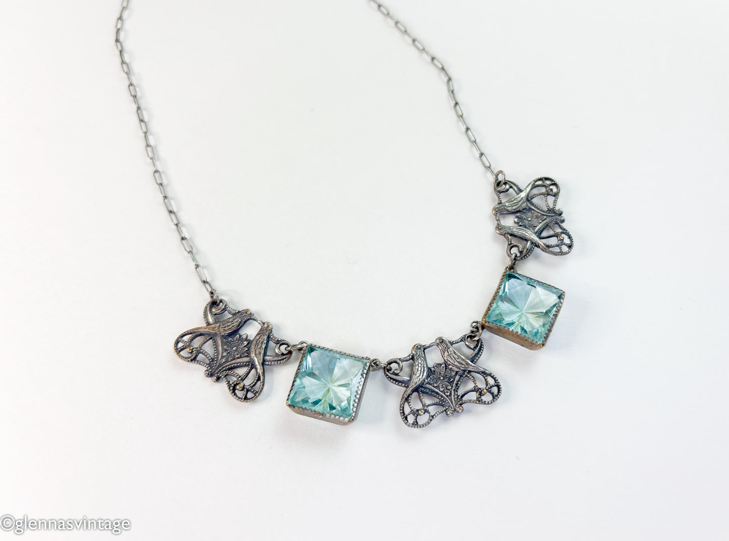 1900s Silver Glass Squares Choker Necklace