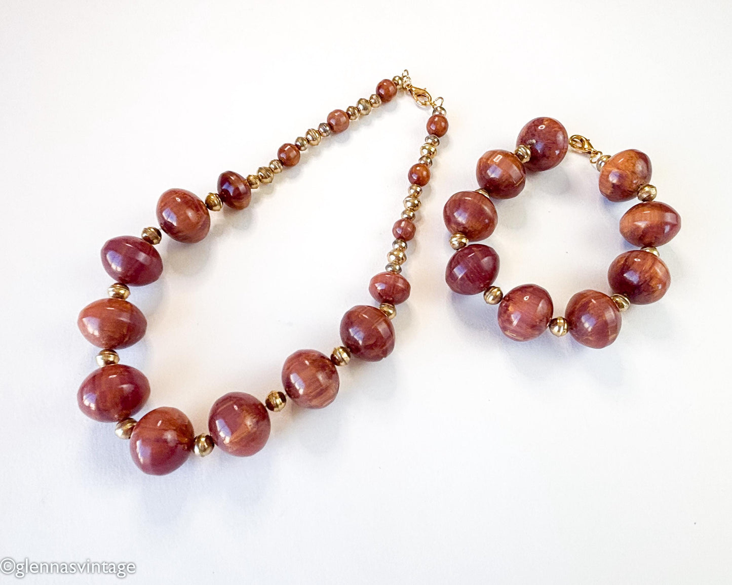 1950s Brown Bakelite Necklace Set | Bakelite Choker & Bracelet