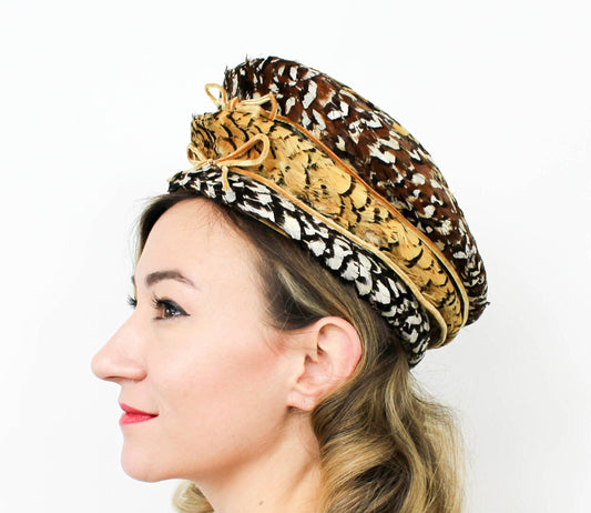 1960s Brown Quail Feather Hat Jack McConnell