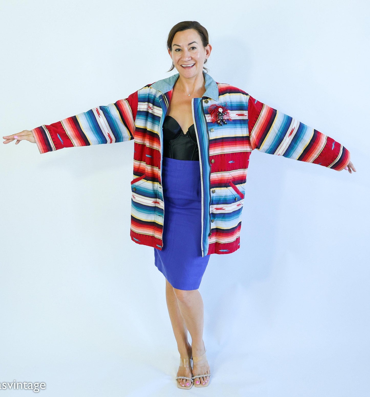 1980s Red Blue Striped Coat| 80s Western Jacket | Woolrich | Large