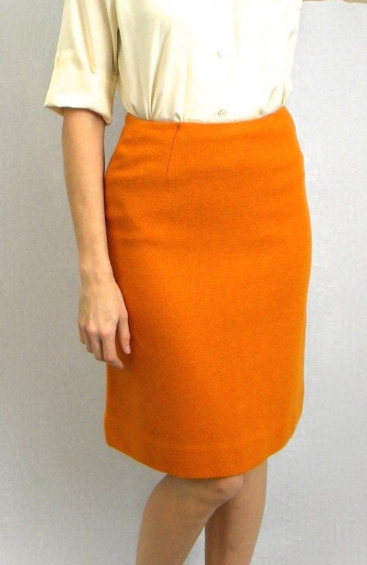 1960s Orange Wool Pencil Skirt | 60s Orange Wool Skirt | Bernhard Altman | Extra Small
