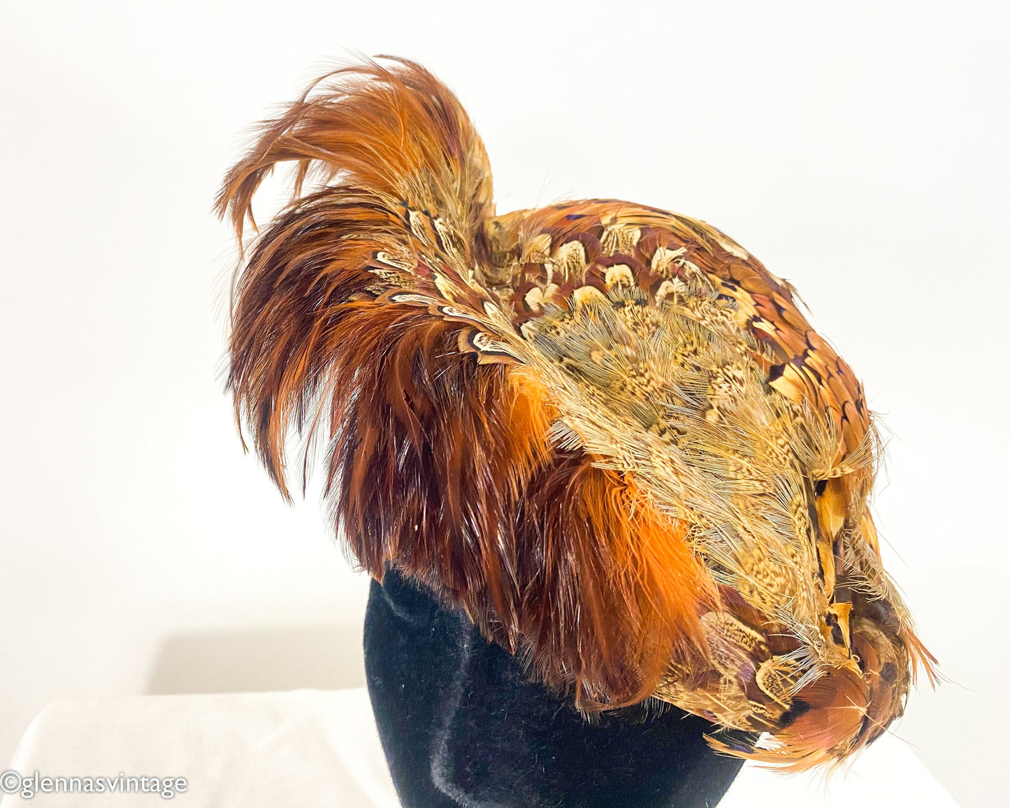 1940s Feather Fascinator Hat, Brown Quail Feather Saucer, Wool Felt
