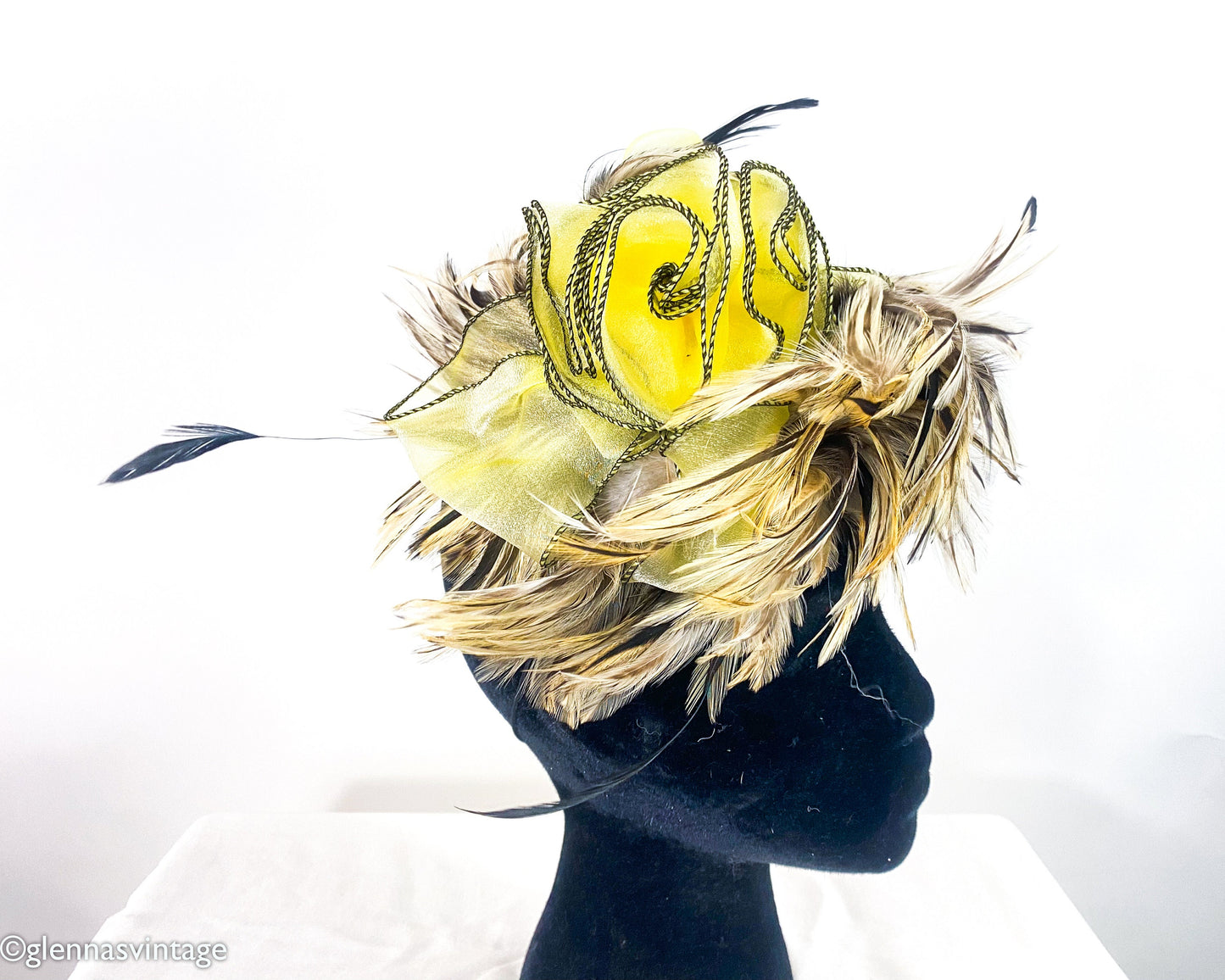 1990s Yellow Feather Fascinator Hat,  Avant Garde Occasion Wear