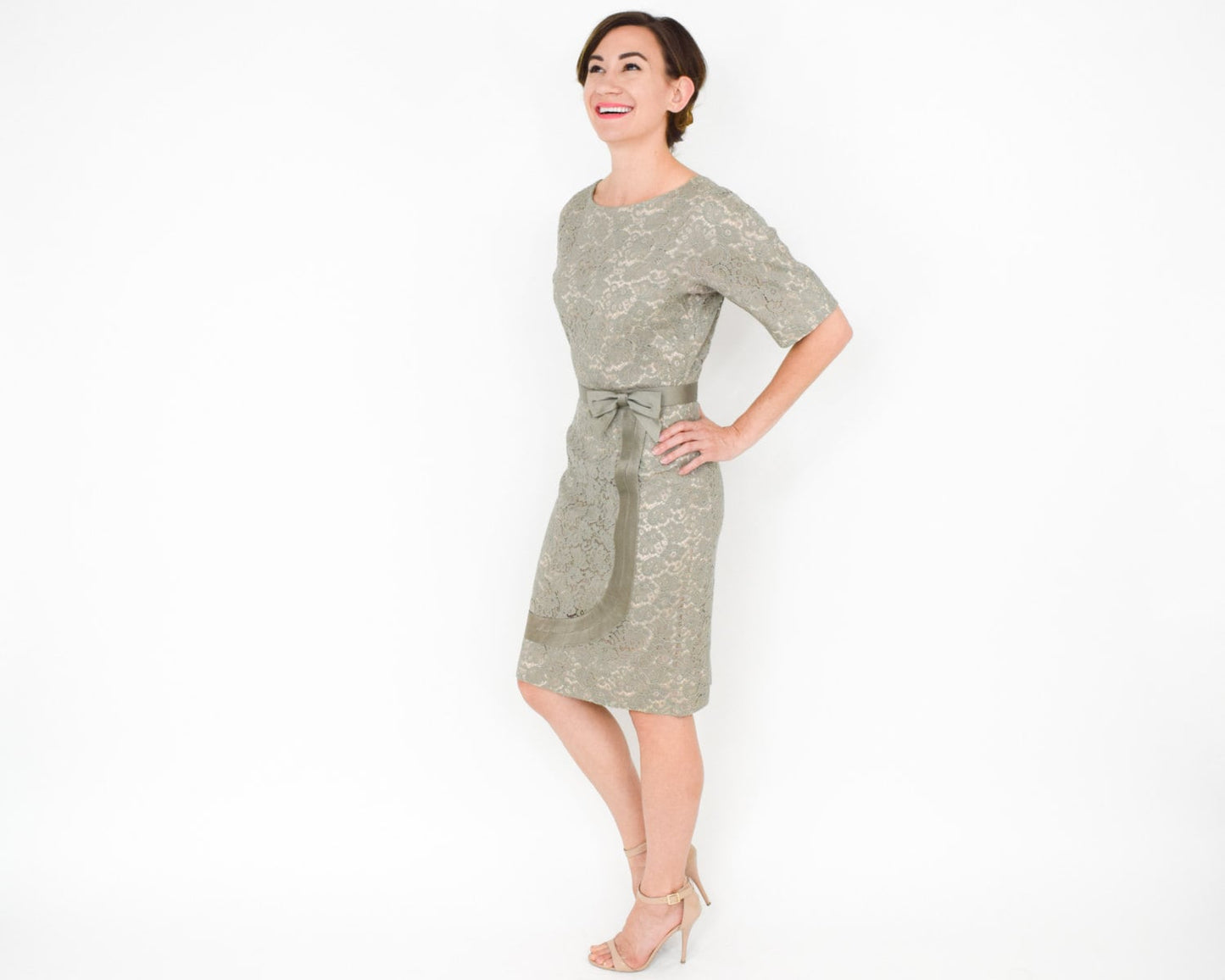 1950s Sage Green Lace Cocktail Dress, Medium