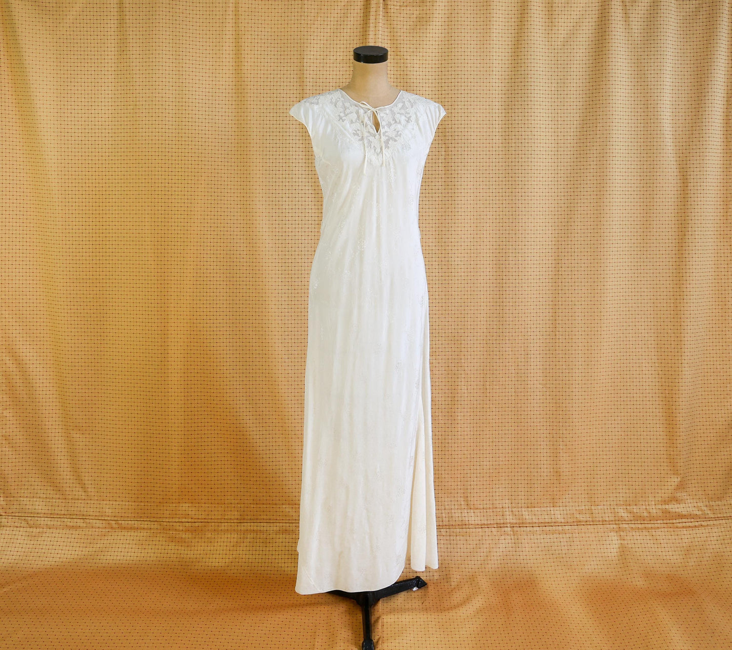 1940s Ivory Silk Nightgown, White Bias Cut Long Dress, Medium