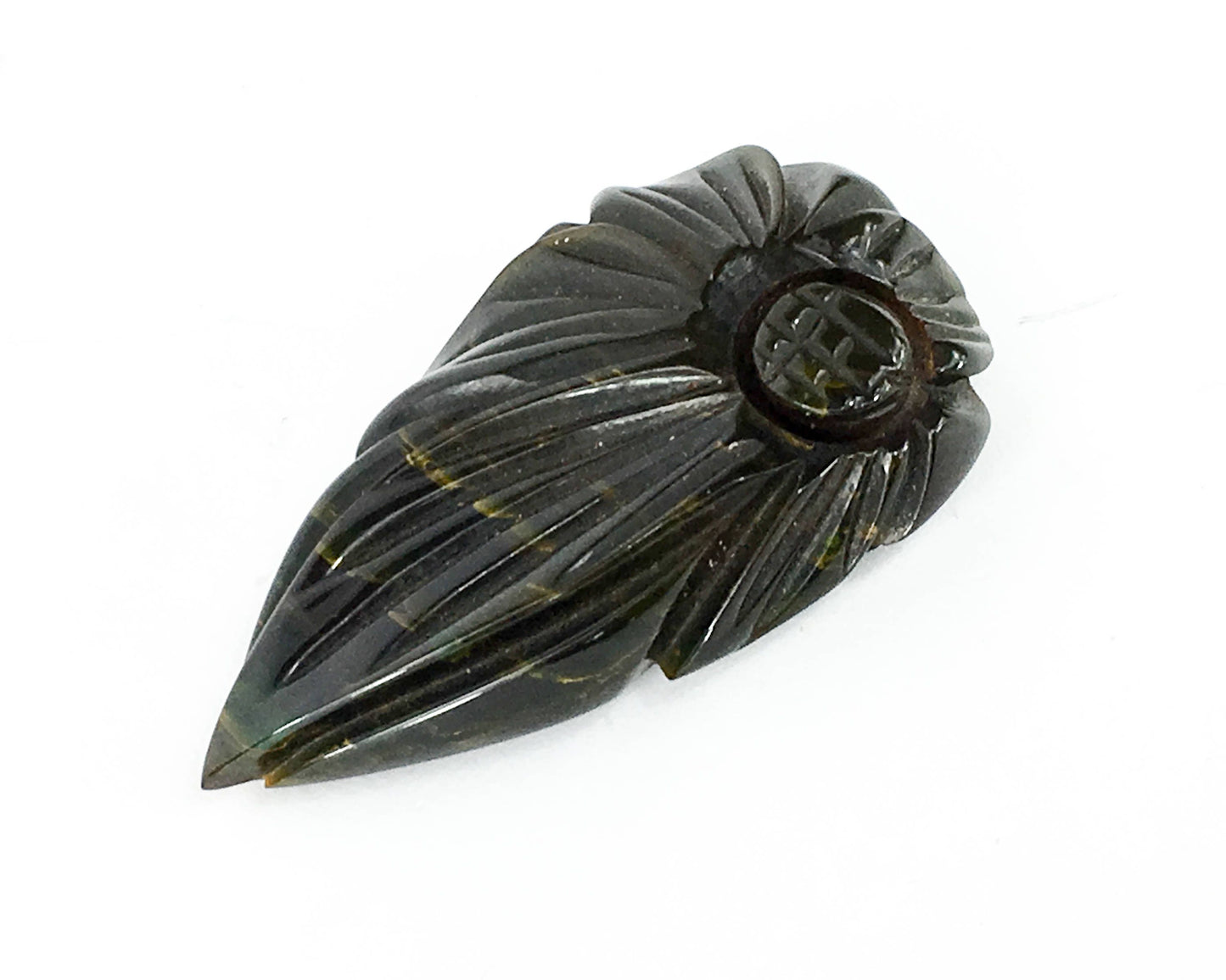 1940s Carved Flower Bakelite Dress Clip | Dark Green & Black