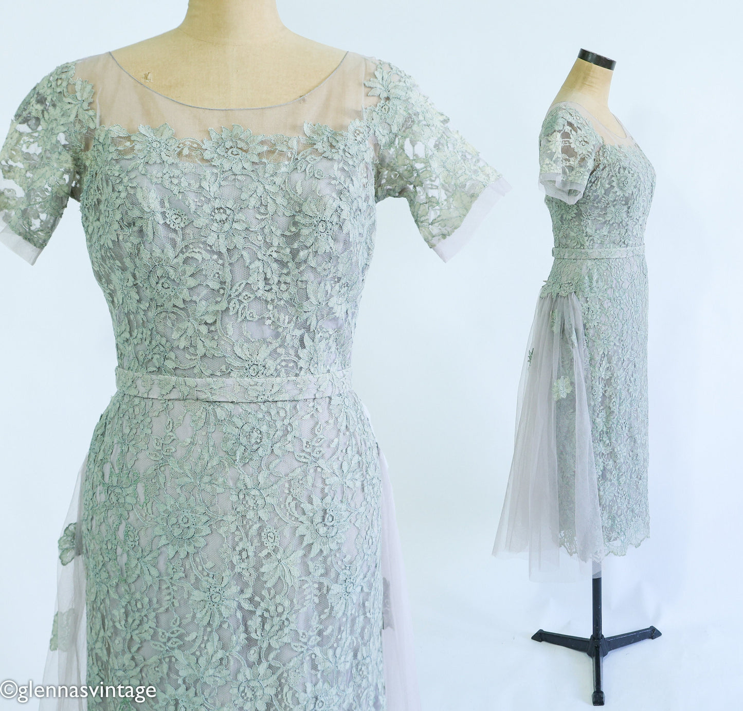 1950s Dove Gray Tulle Tea Party Dress, Small