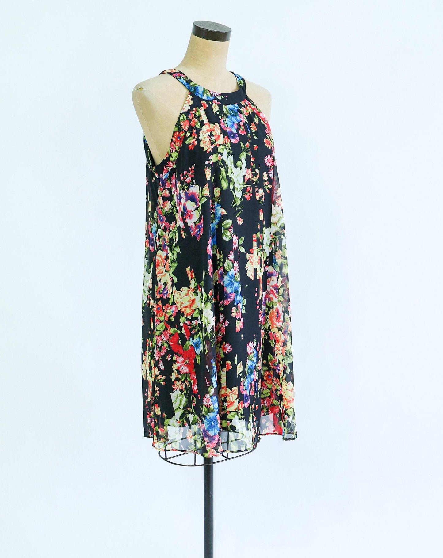 Betsey Johnson | 1990s Floral Mimi Dress  | 90s Black Sleeveless Print Mini Dress | Betsey Johnson | Size 10